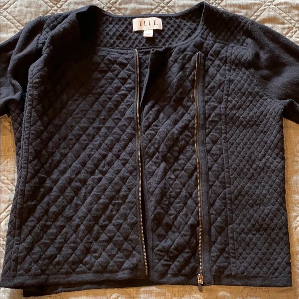 Elle Quilted Moto Textured Cardi Sweater EUC